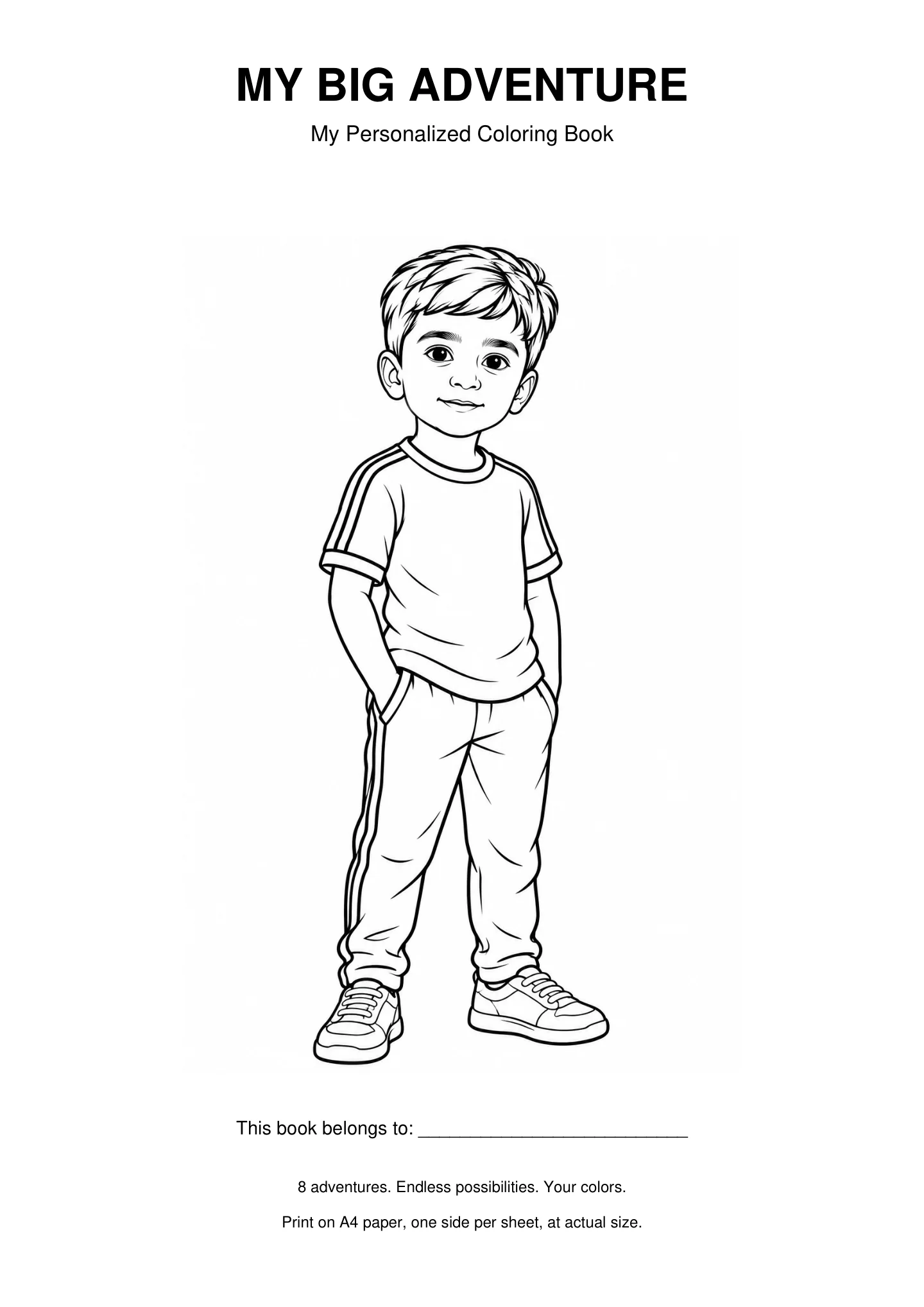 My Big Adventure coloring book cover with an illustrated child and a space to write a name